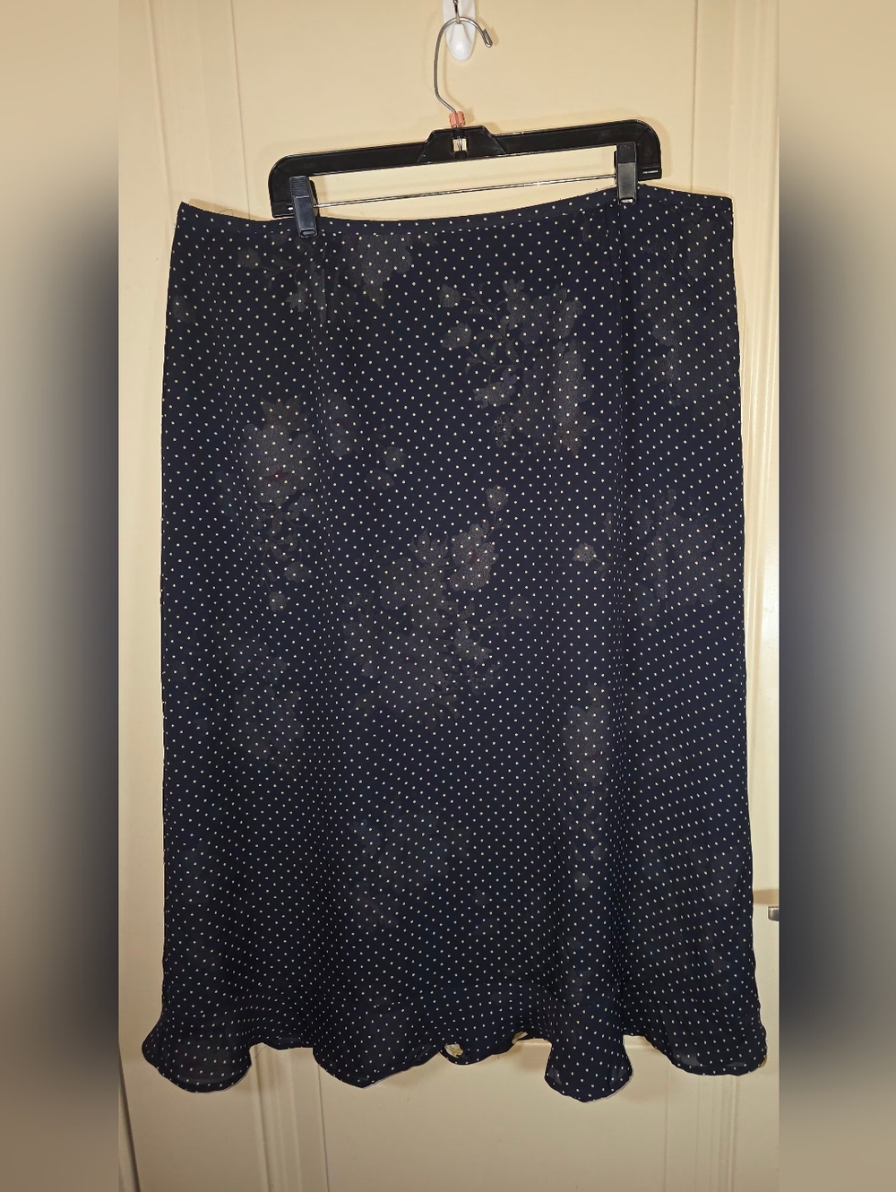 Reversible‎ Polka Dot Floral Midi/Maxi Skirt Navy Chiffon Boho Cottagecore 2x/3x - Picture 3 of 9